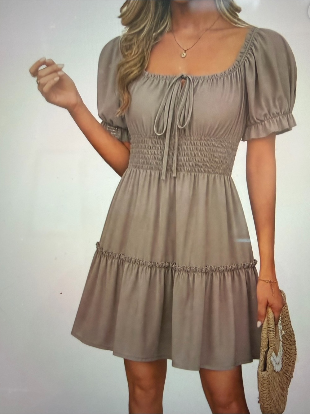 Smocked Waist Puff Short Sleeve Mini Dress - NWOT- Size S